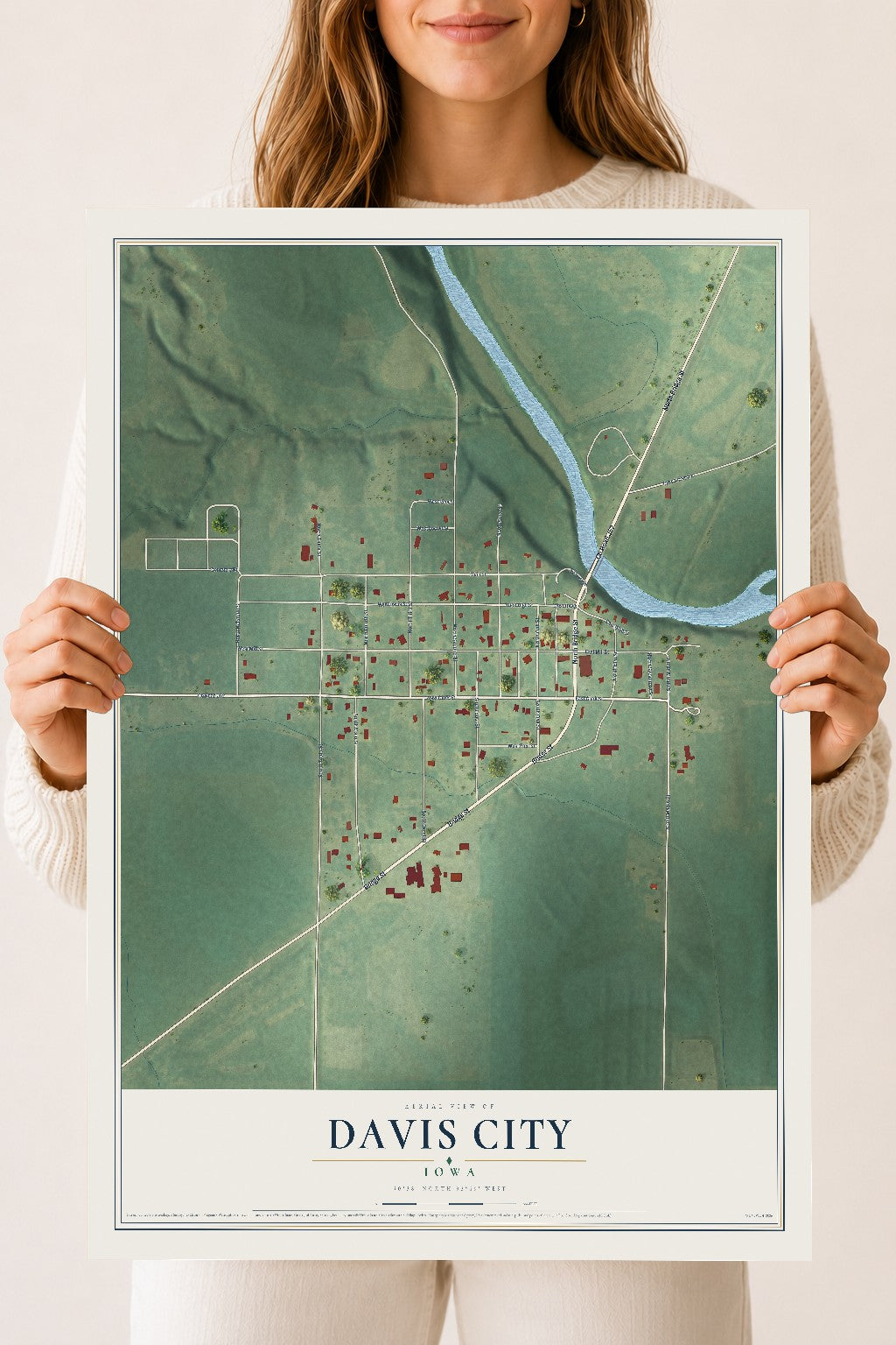 Map of Davis City, Iowa, 18 x 24 inch unframed archival matte print