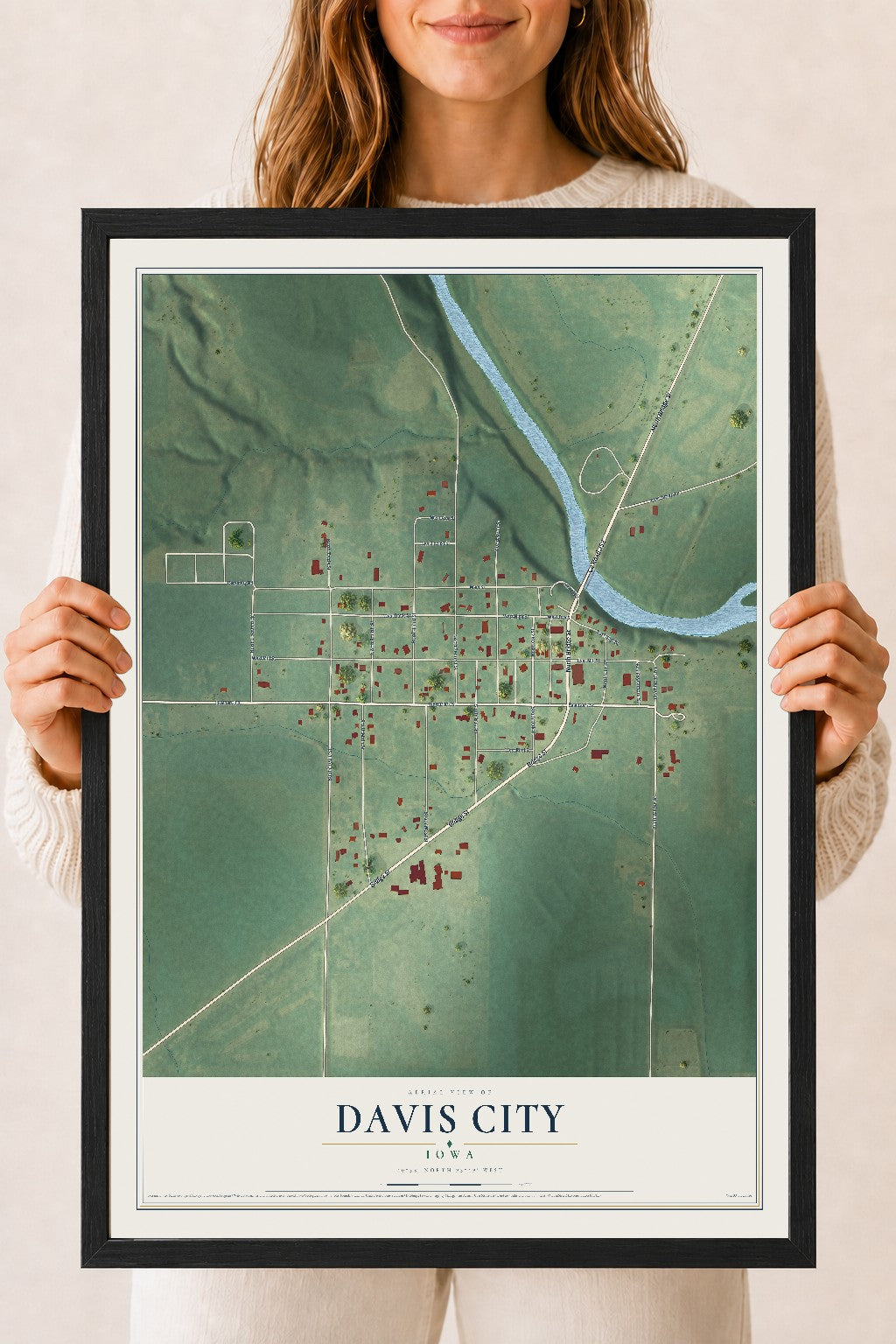 Map of Davis City, Iowa, 18 x 24 inch print in a black wood frame