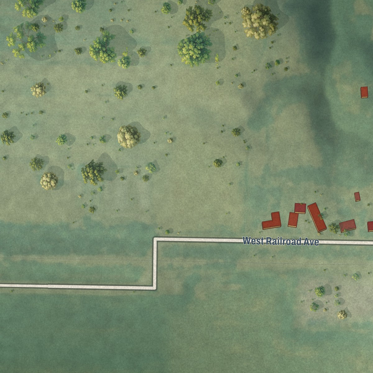 Second close-up of the map of Dawson, Iowa print showing more streets and buildings