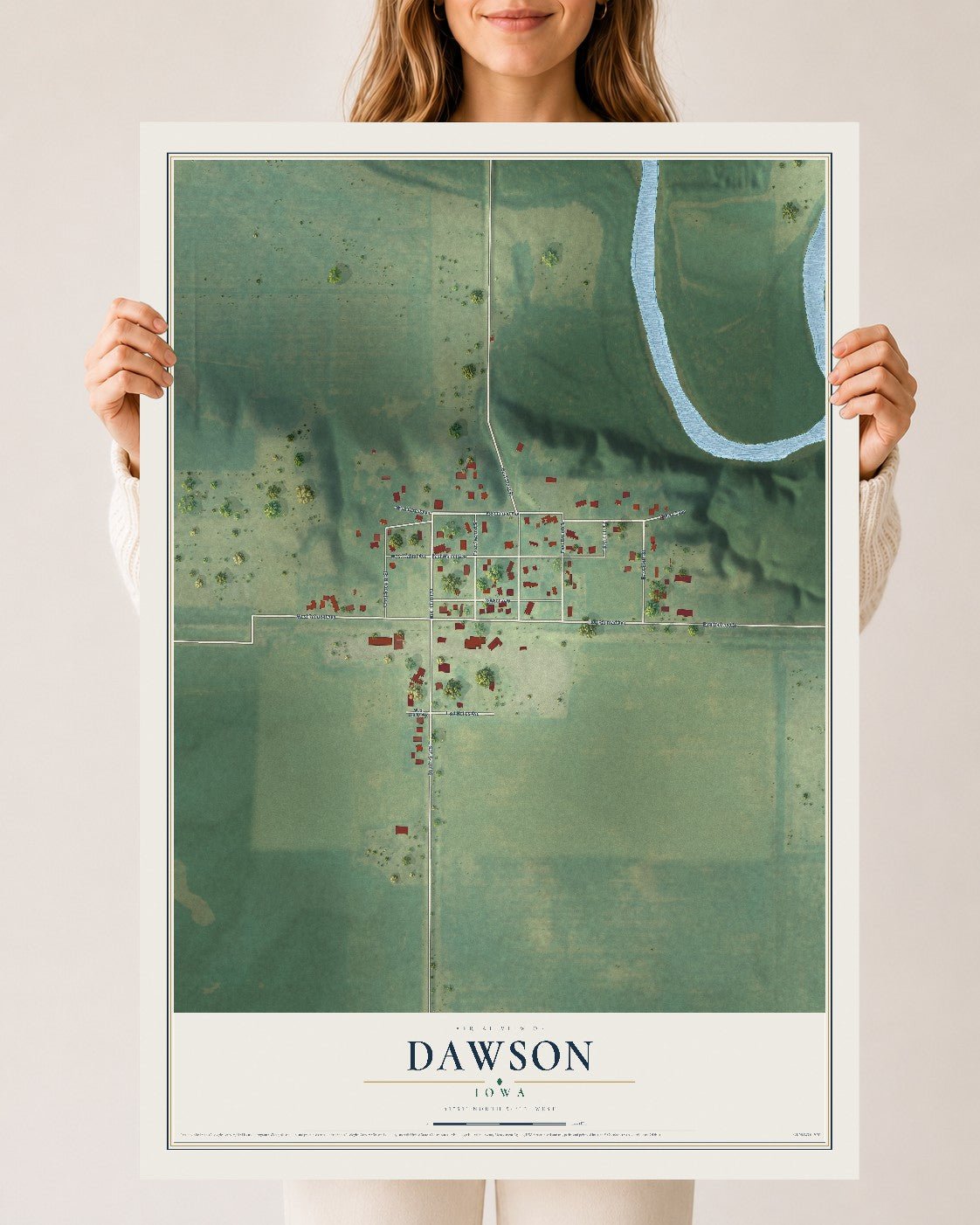 Map of Dawson, Iowa, 24 x 36 inch unframed archival matte print