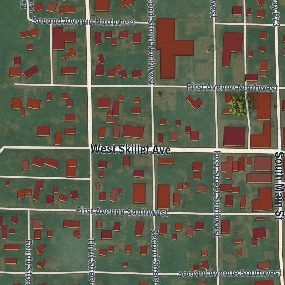 Close-up of the map of Dayton, Iowa print showing street and building detail