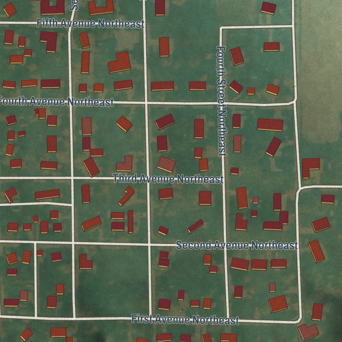 Second close-up of the map of Dayton, Iowa print showing more streets and buildings