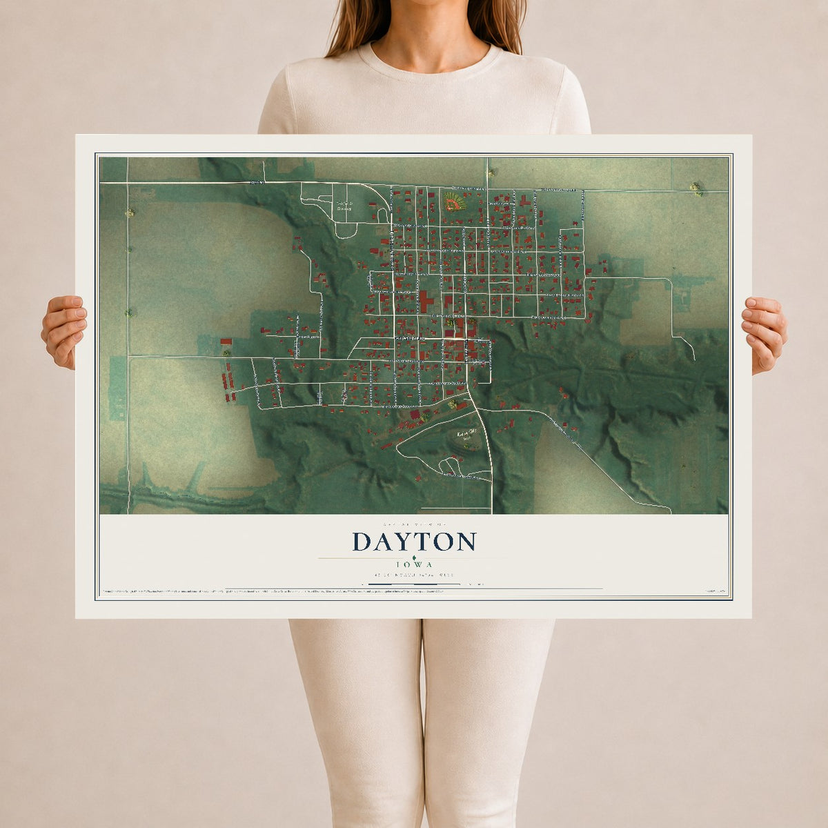 Map of Dayton, Iowa, 24 x 36 inch unframed archival matte print