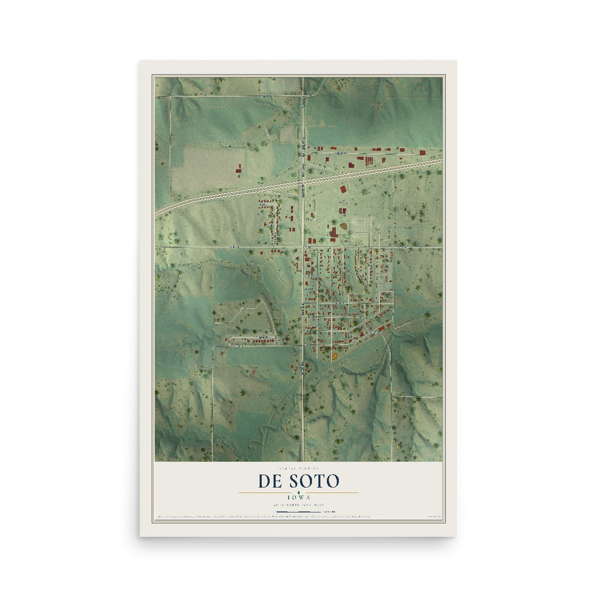Map of De Soto, Iowa, 12 x 18 inch unframed archival matte print