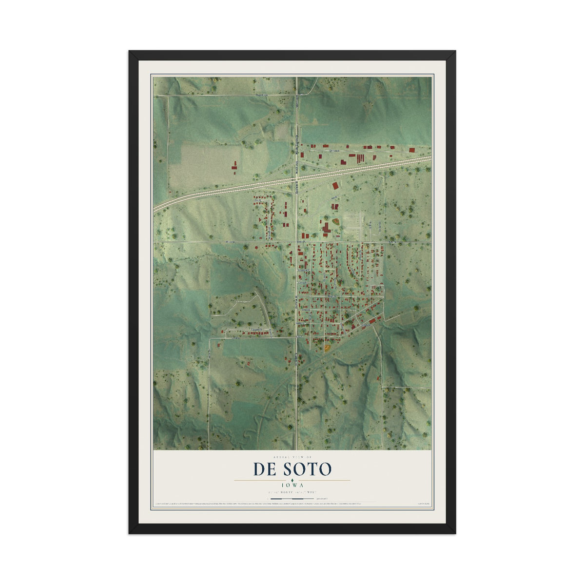 Map of De Soto, Iowa, 12 x 18 inch print in a black wood frame