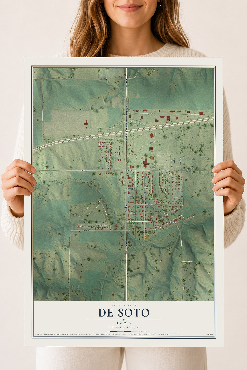 Map of De Soto, Iowa, 18 x 24 inch unframed archival matte print
