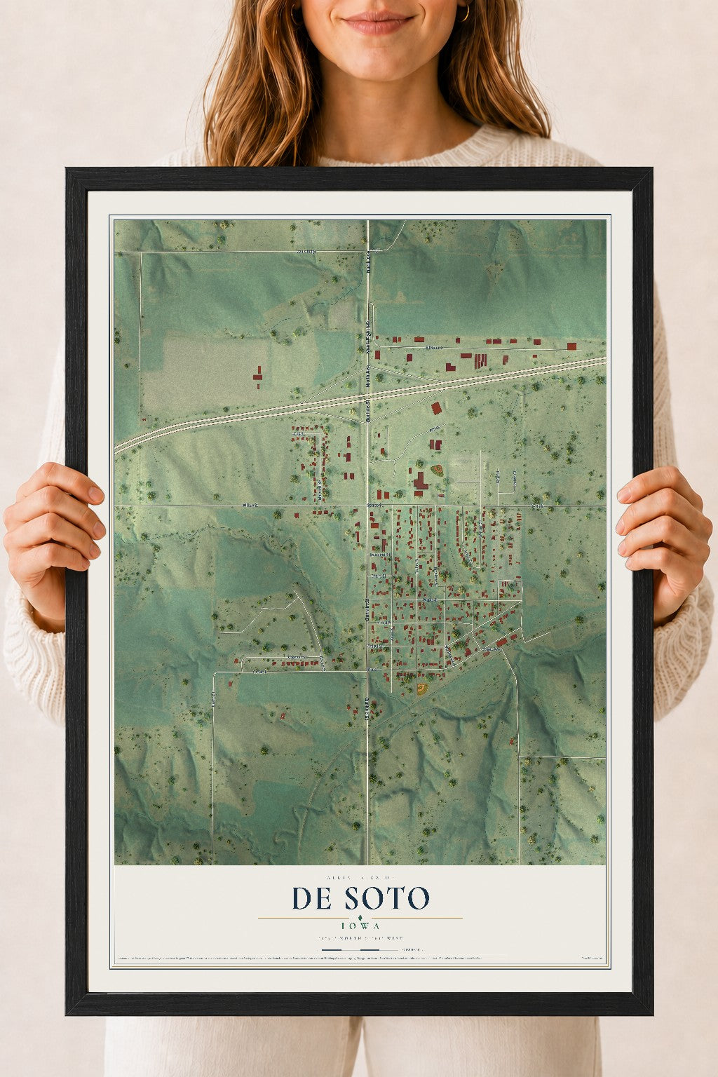Map of De Soto, Iowa, 18 x 24 inch print in a black wood frame