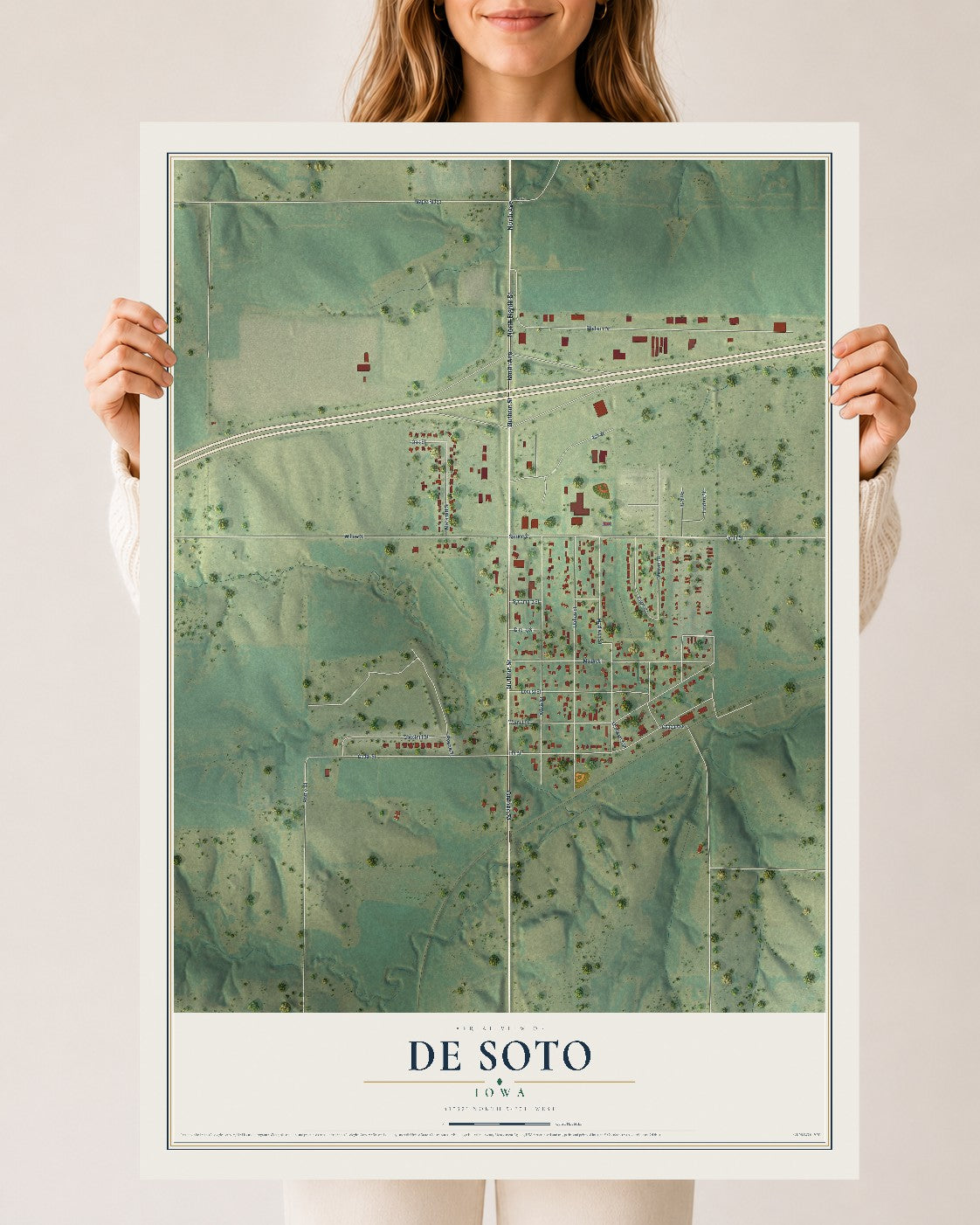 Map of De Soto, Iowa, 24 x 36 inch unframed archival matte print