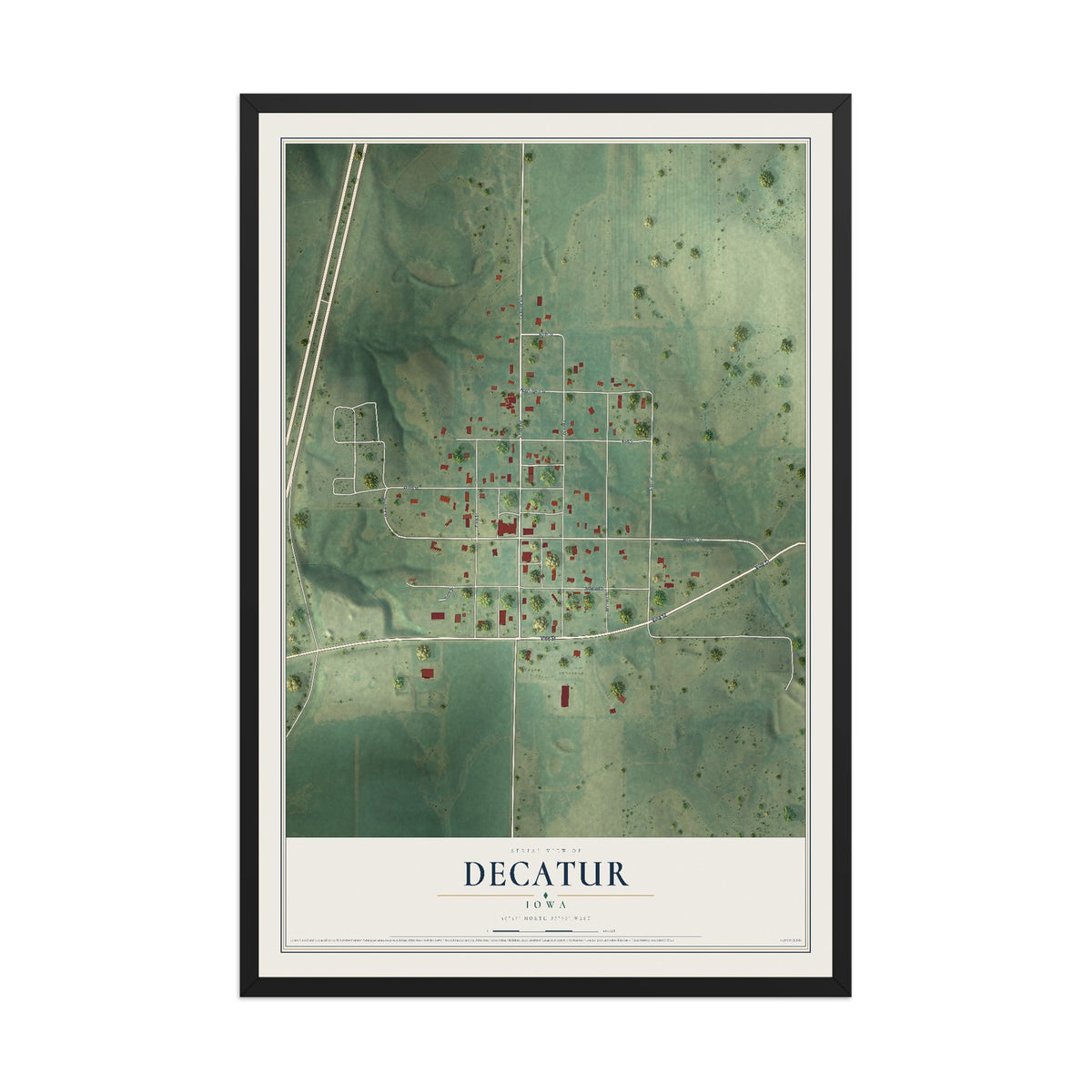 Map of Decatur, Iowa, 12 x 18 inch print in a black wood frame