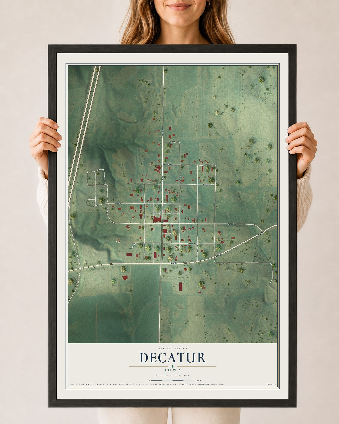 Map of Decatur, Iowa, 24 x 36 inch print in a black wood frame