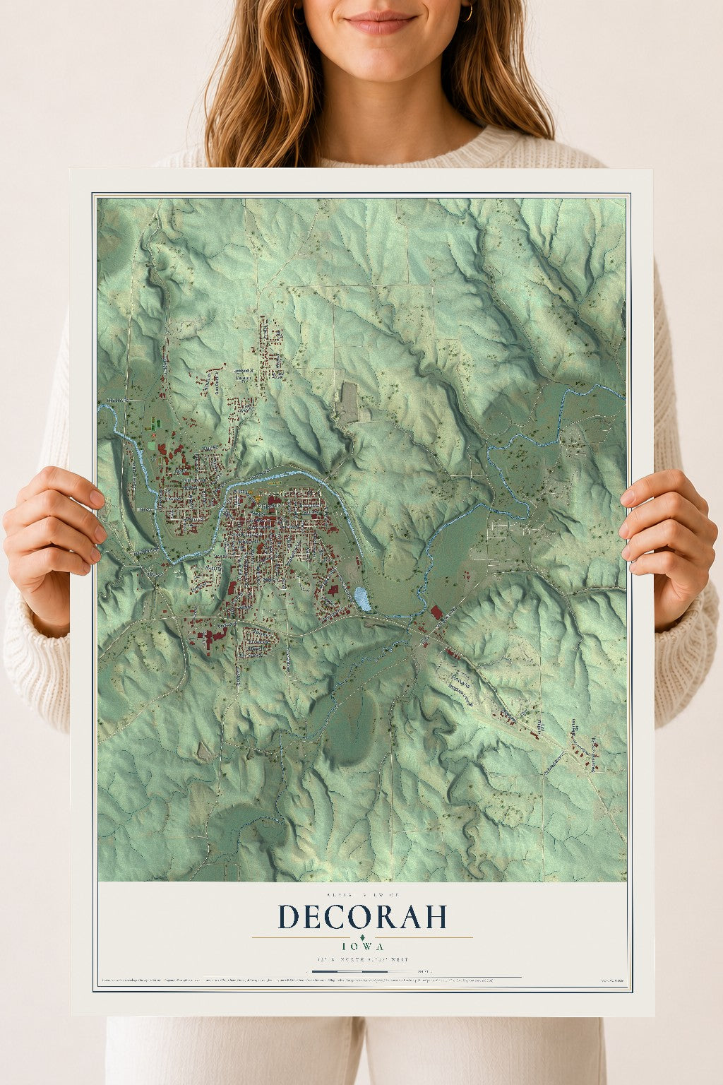 Map of Decorah, Iowa, 18 x 24 inch unframed archival matte print