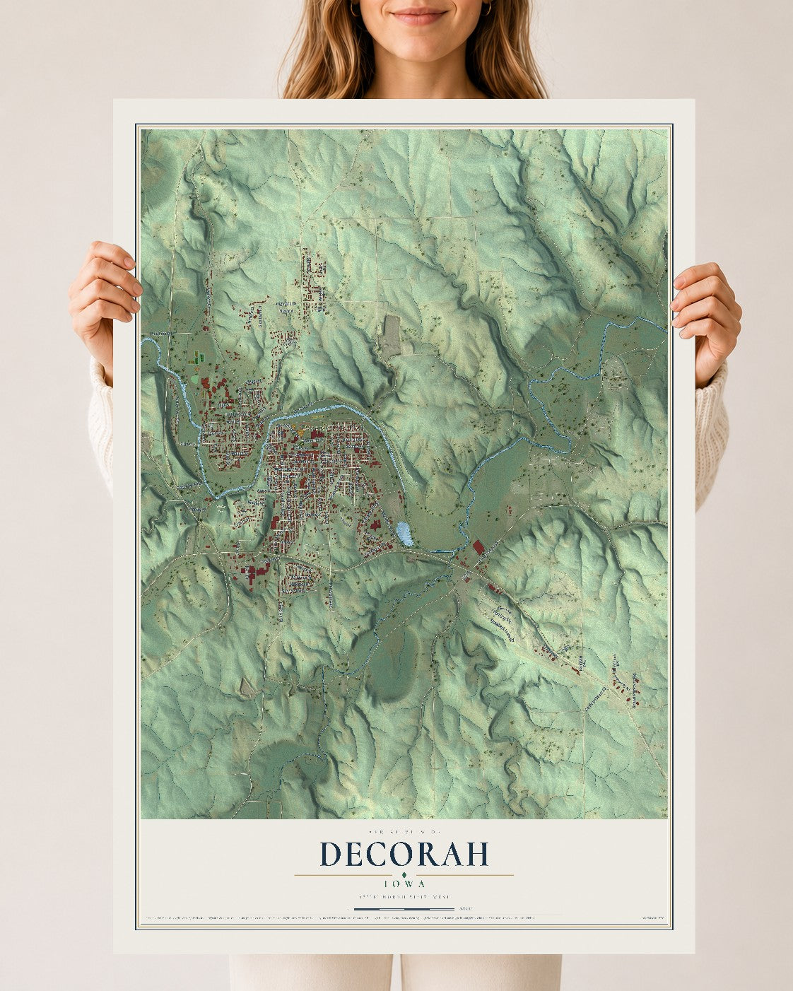 Map of Decorah, Iowa, 24 x 36 inch unframed archival matte print