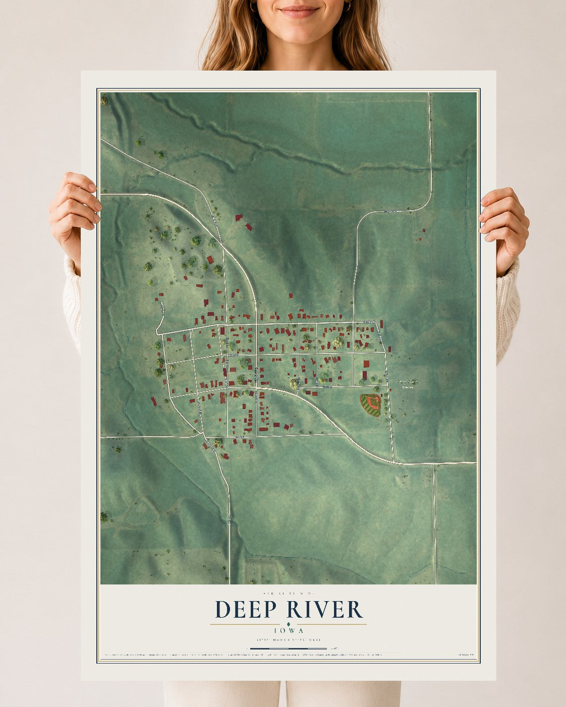 Map of Deep River, Iowa, 24 x 36 inch unframed archival matte print