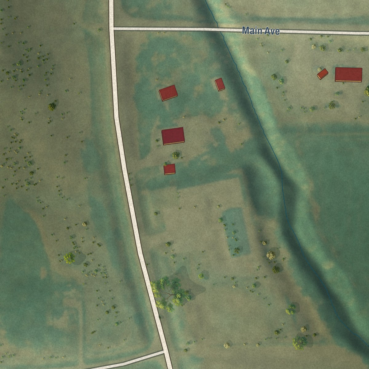 Second close-up of the map of Defiance, Iowa print showing more streets and buildings