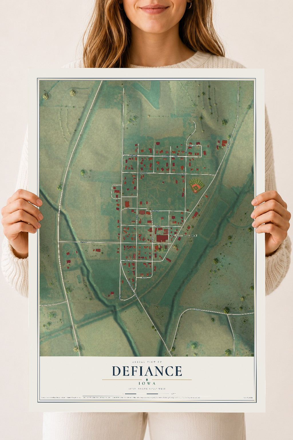 Map of Defiance, Iowa, 18 x 24 inch unframed archival matte print