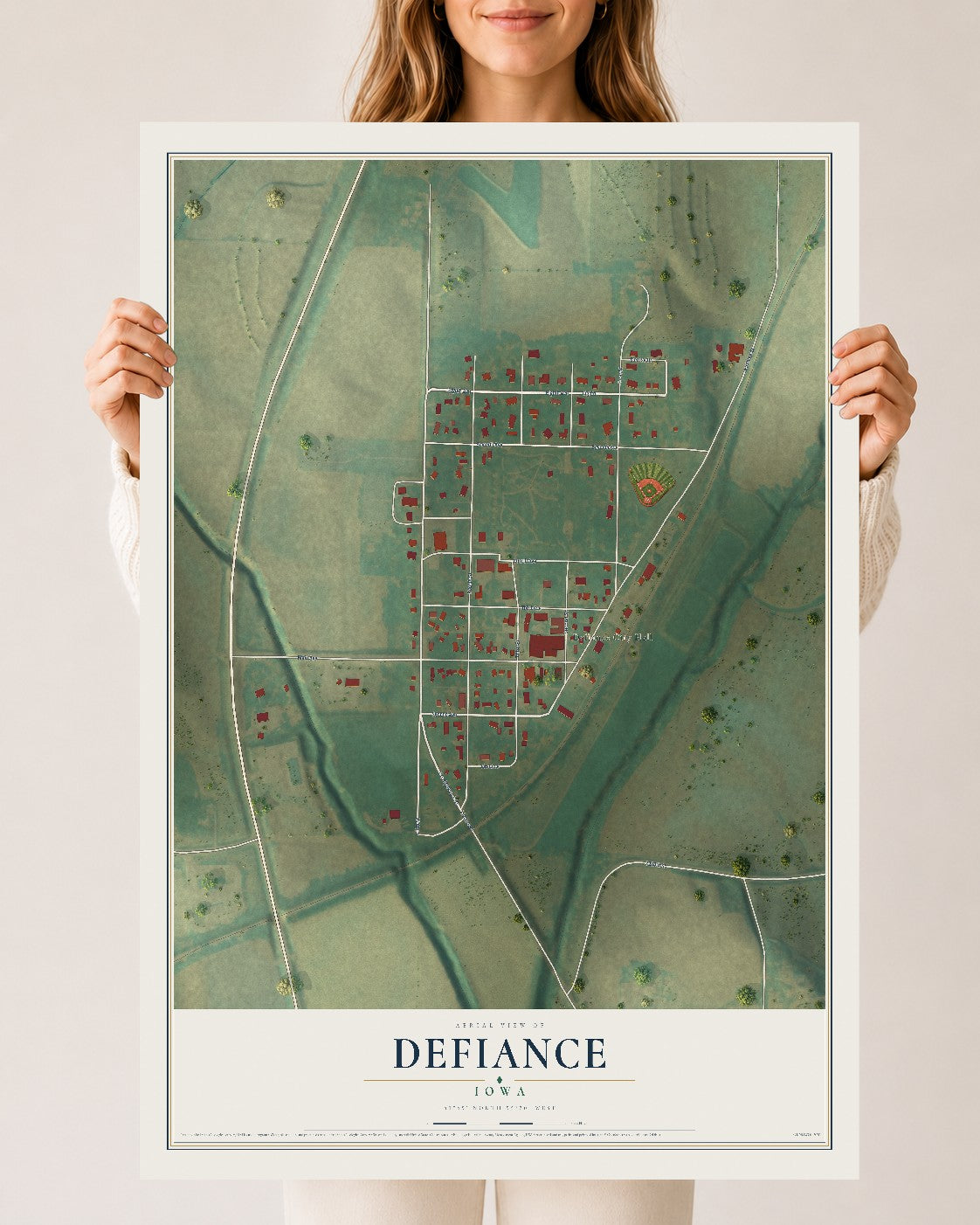Map of Defiance, Iowa, 24 x 36 inch unframed archival matte print