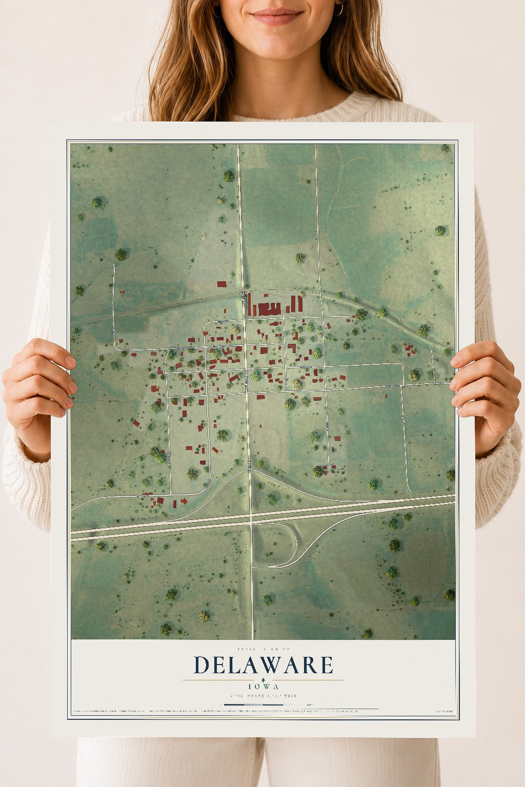 Map of Delaware, Iowa, 18 x 24 inch unframed archival matte print