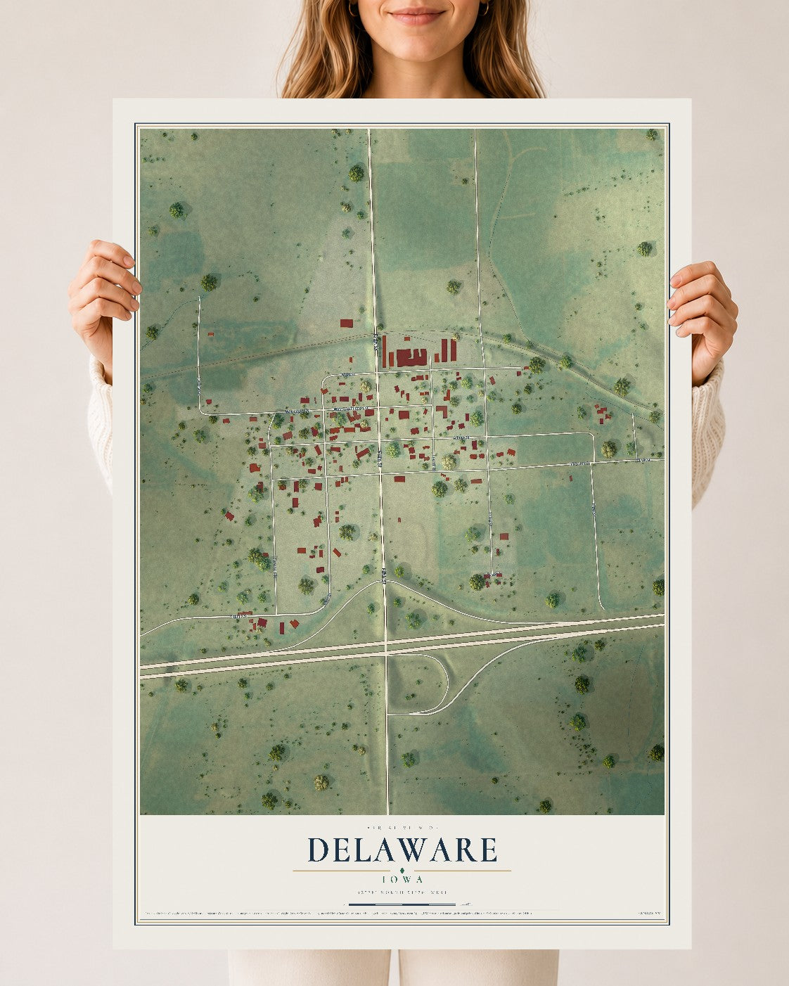 Map of Delaware, Iowa, 24 x 36 inch unframed archival matte print