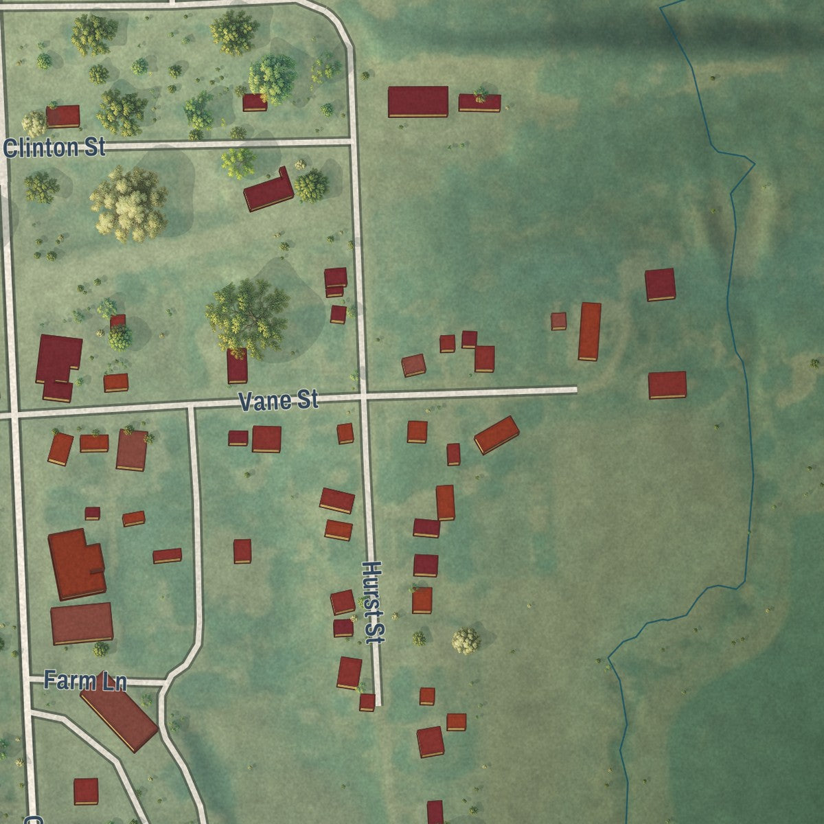 Second close-up of the map of Delmar, Iowa print showing more streets and buildings