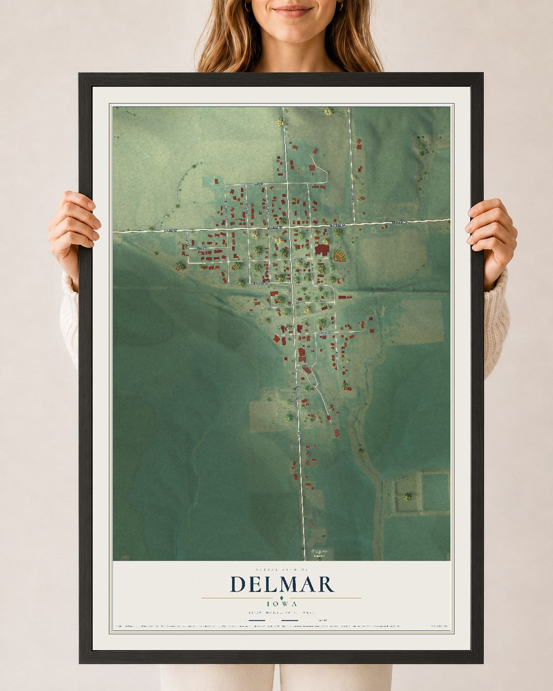 Map of Delmar, Iowa, 24 x 36 inch print in a black wood frame