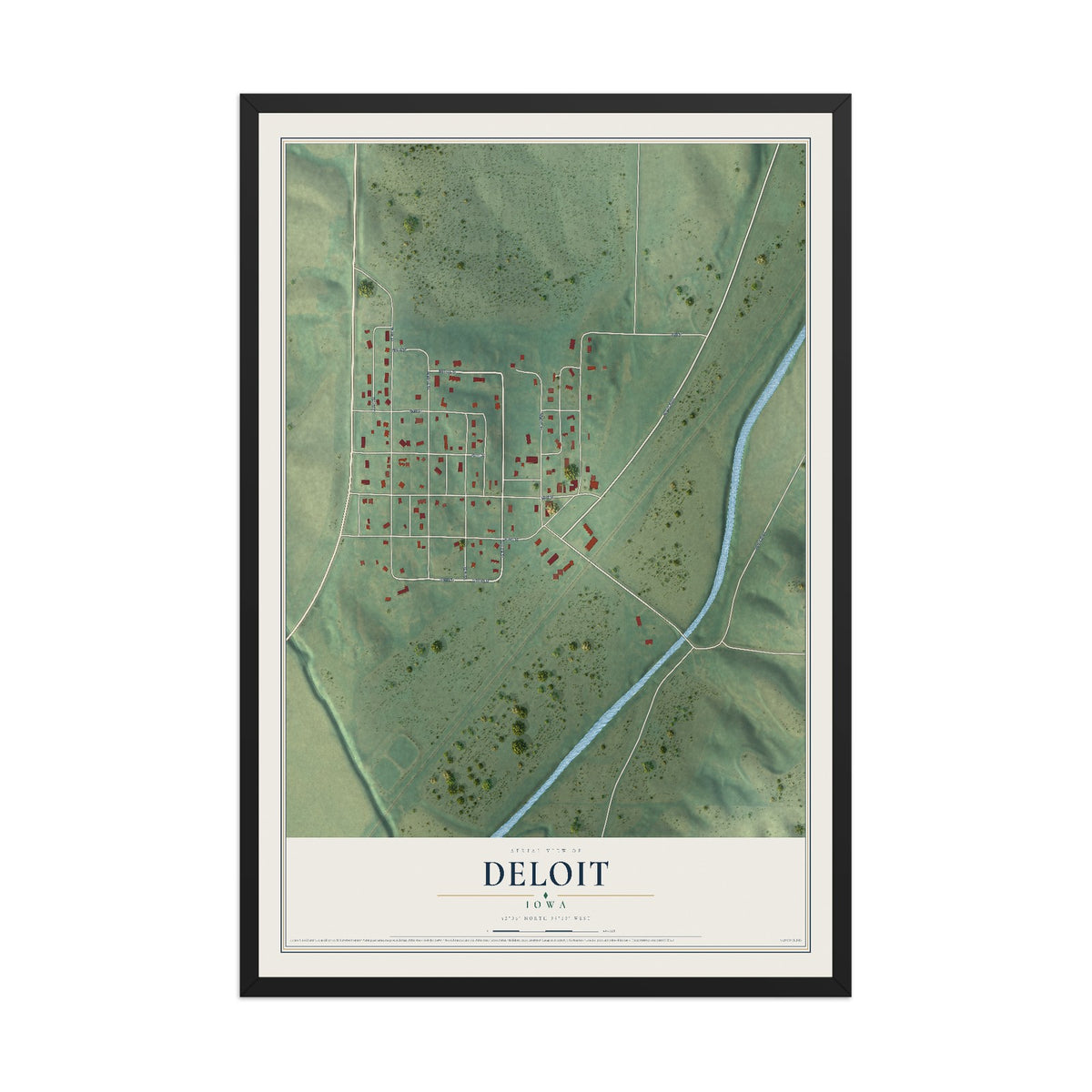 Map of Deloit, Iowa, 12 x 18 inch print in a black wood frame