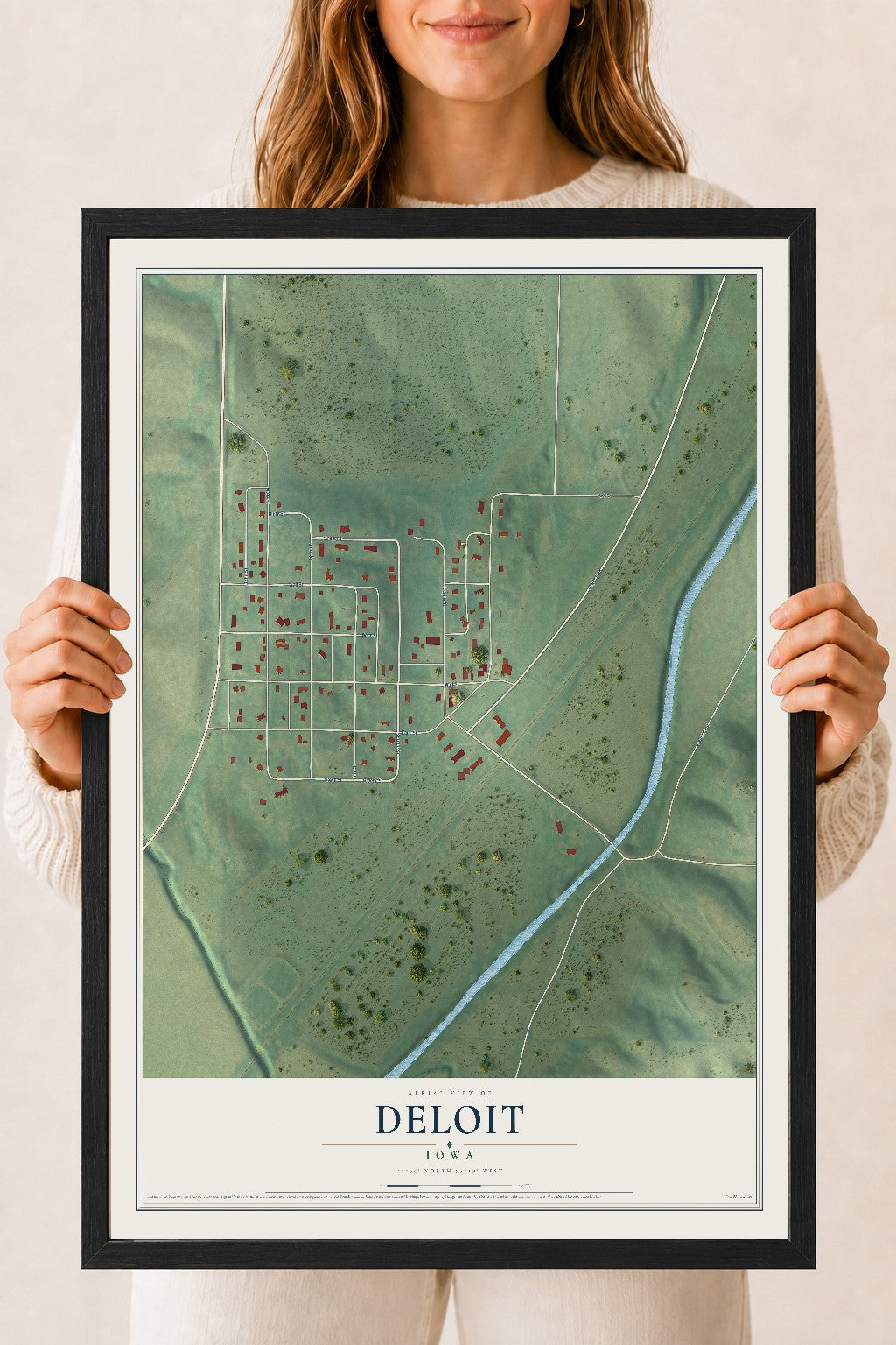 Map of Deloit, Iowa, 18 x 24 inch print in a black wood frame