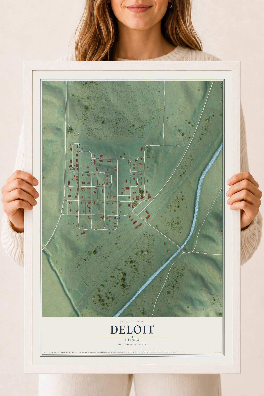Map of Deloit, Iowa, 18 x 24 inch print in a white wood frame