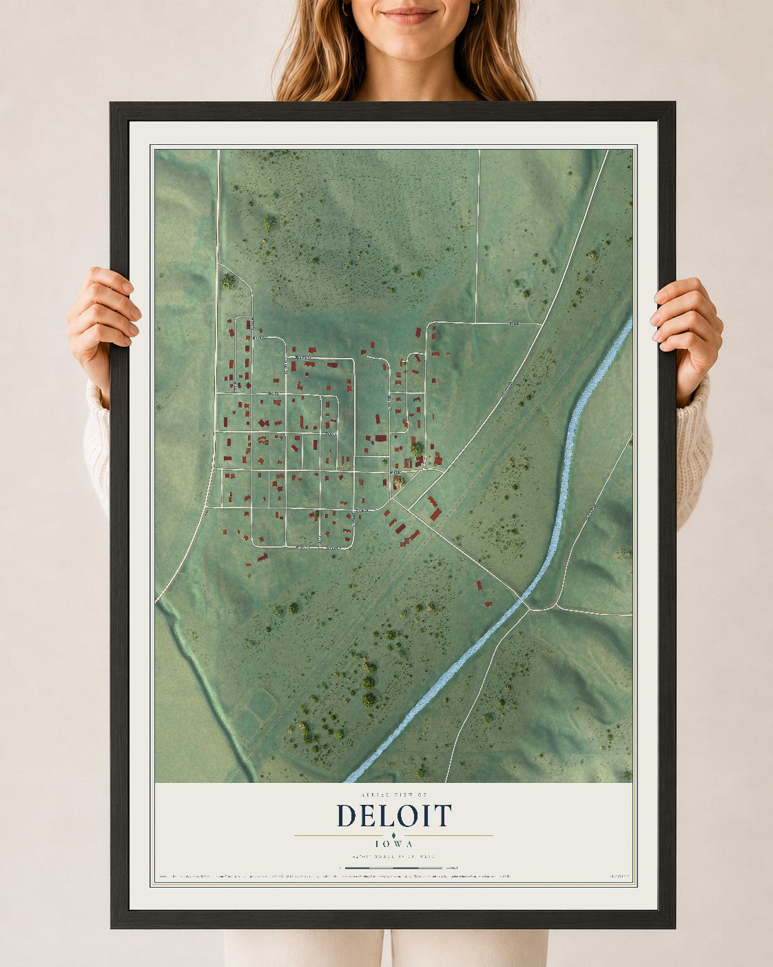 Map of Deloit, Iowa, 24 x 36 inch print in a black wood frame