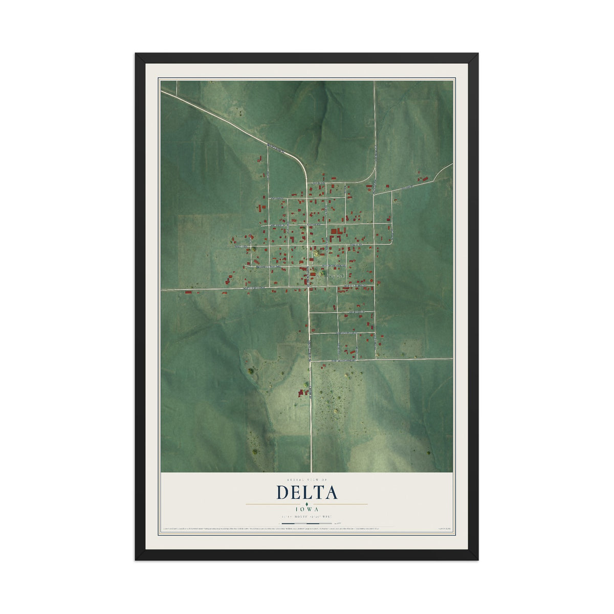 Map of Delta, Iowa, 12 x 18 inch print in a black wood frame
