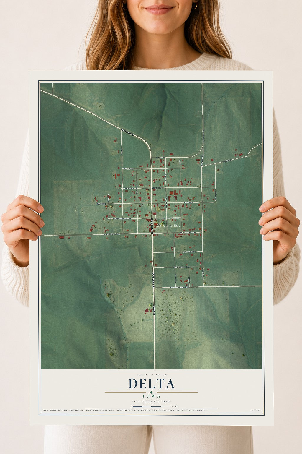 Map of Delta, Iowa, 18 x 24 inch unframed archival matte print