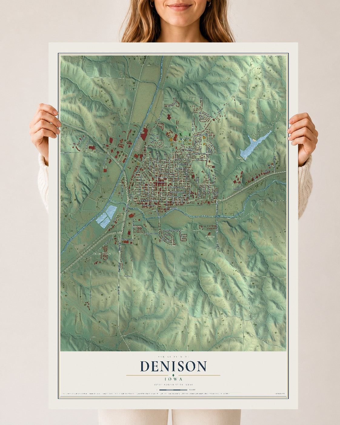 Map of Denison, Iowa, 24 x 36 inch unframed archival matte print