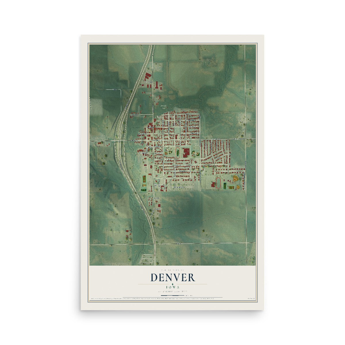 Map of Denver, Iowa, 12 x 18 inch unframed archival matte print