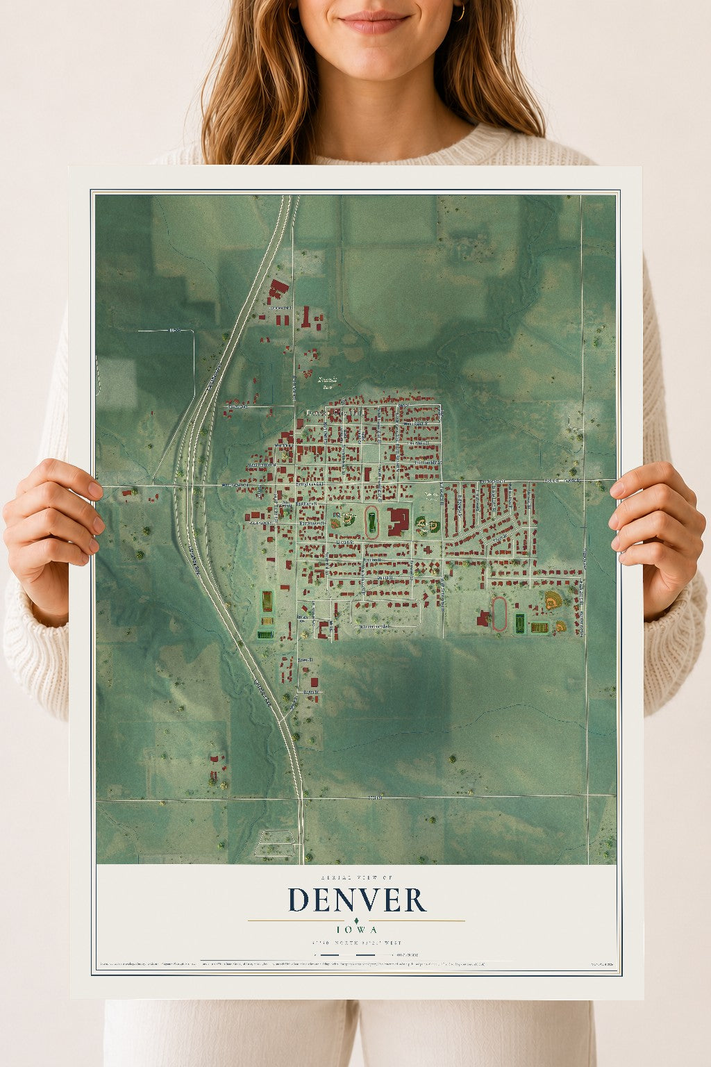 Map of Denver, Iowa, 18 x 24 inch unframed archival matte print