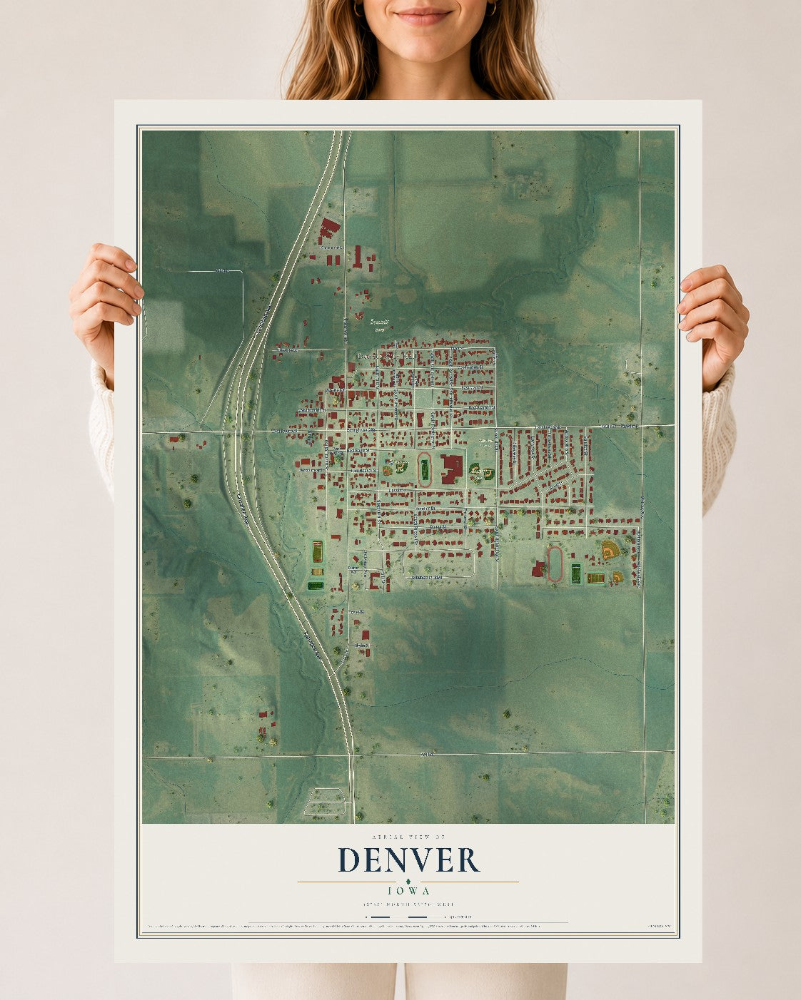 Map of Denver, Iowa, 24 x 36 inch unframed archival matte print