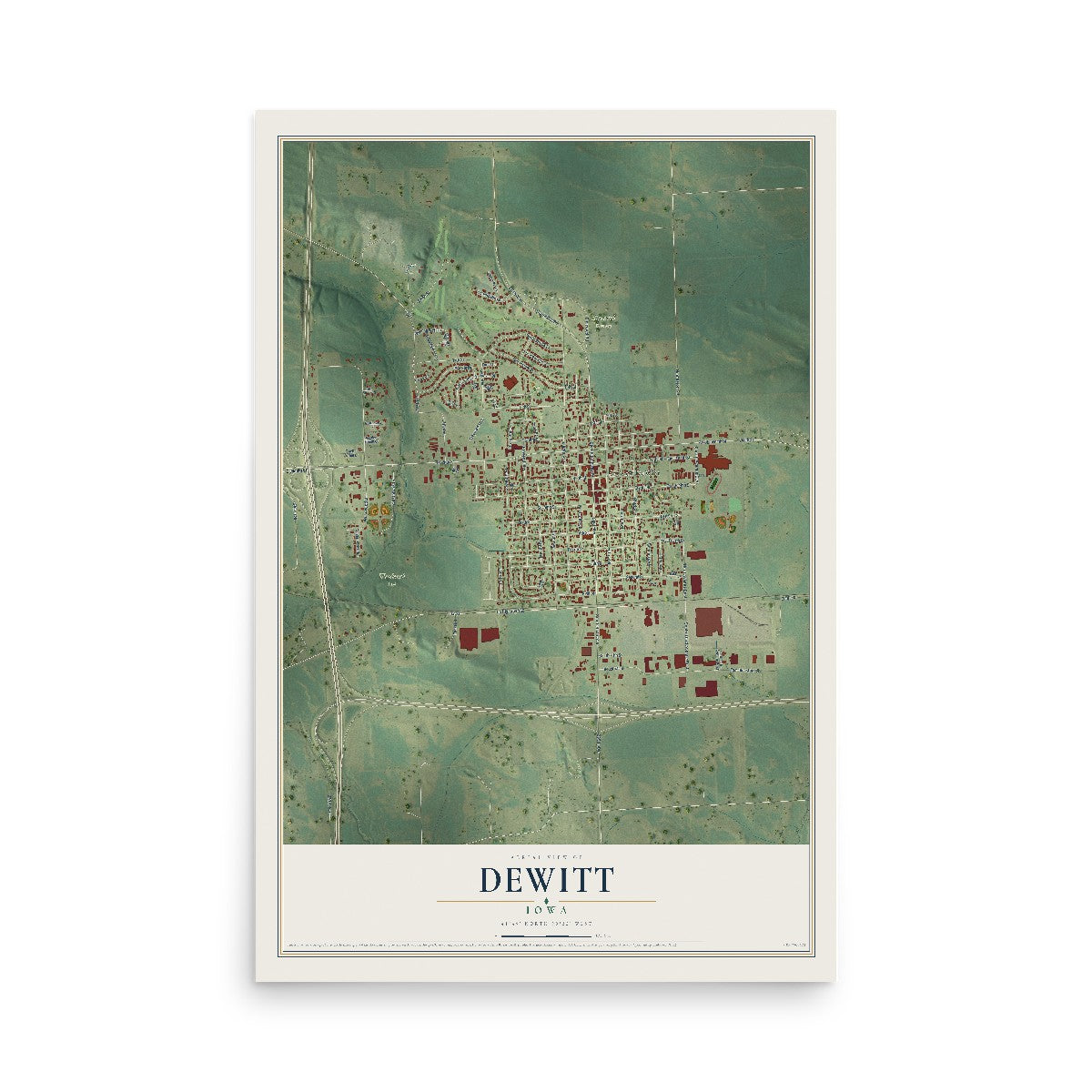 Map of DeWitt, Iowa, 12 x 18 inch unframed archival matte print