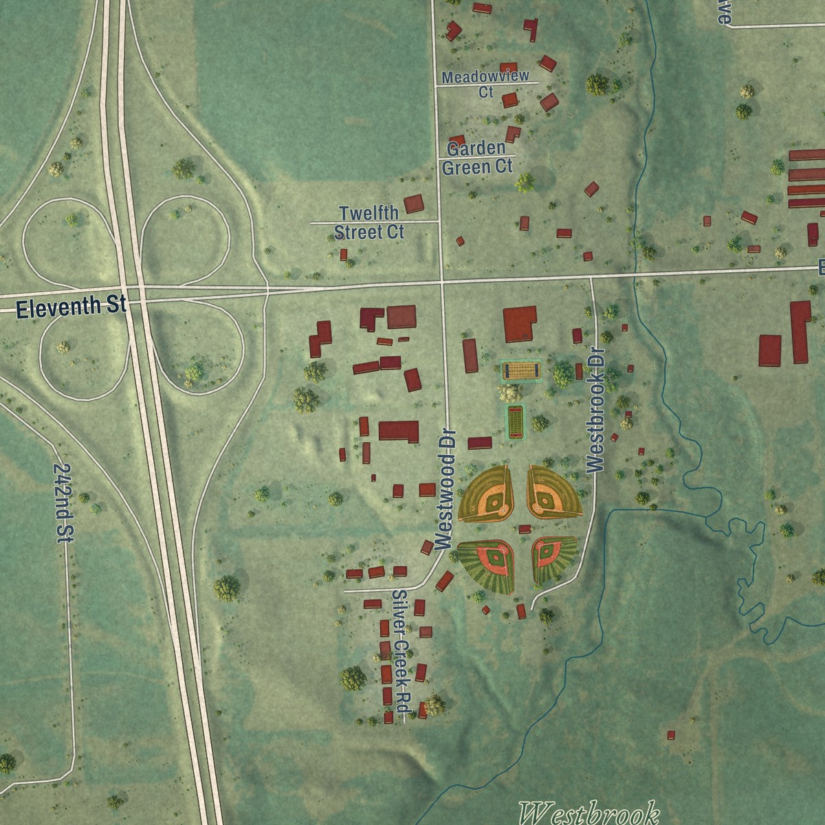 Second close-up of the map of DeWitt, Iowa print showing more streets and buildings