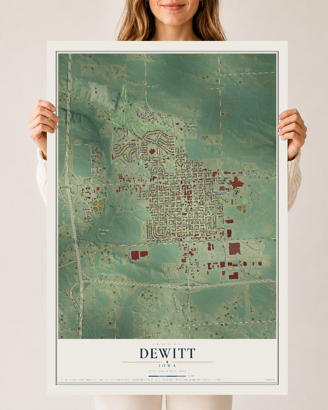 Map of DeWitt, Iowa, 24 x 36 inch unframed archival matte print