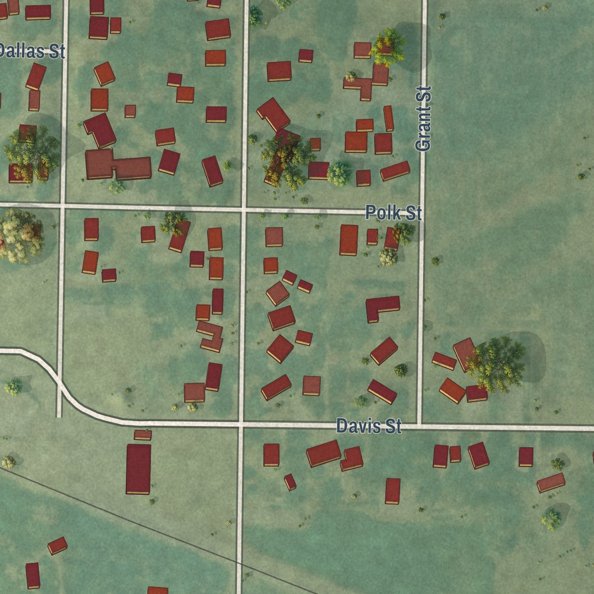Second close-up of the map of Dexter, Iowa print showing more streets and buildings