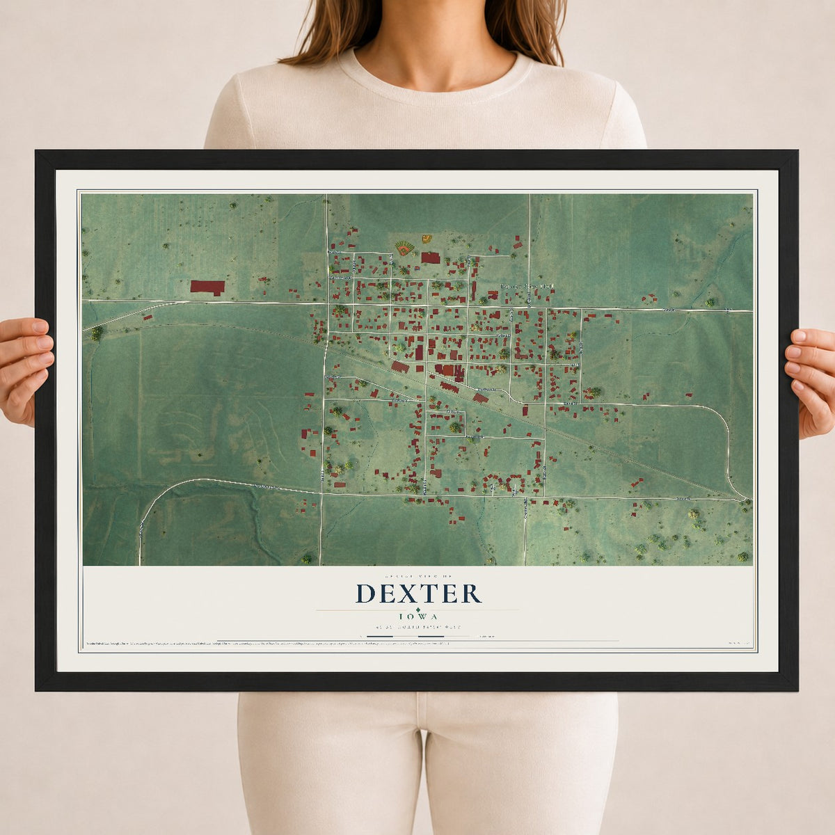 Map of Dexter, Iowa, 18 x 24 inch print in a black wood frame