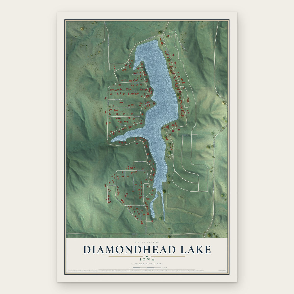Diamondhead Lake, Iowa map print, the full design
