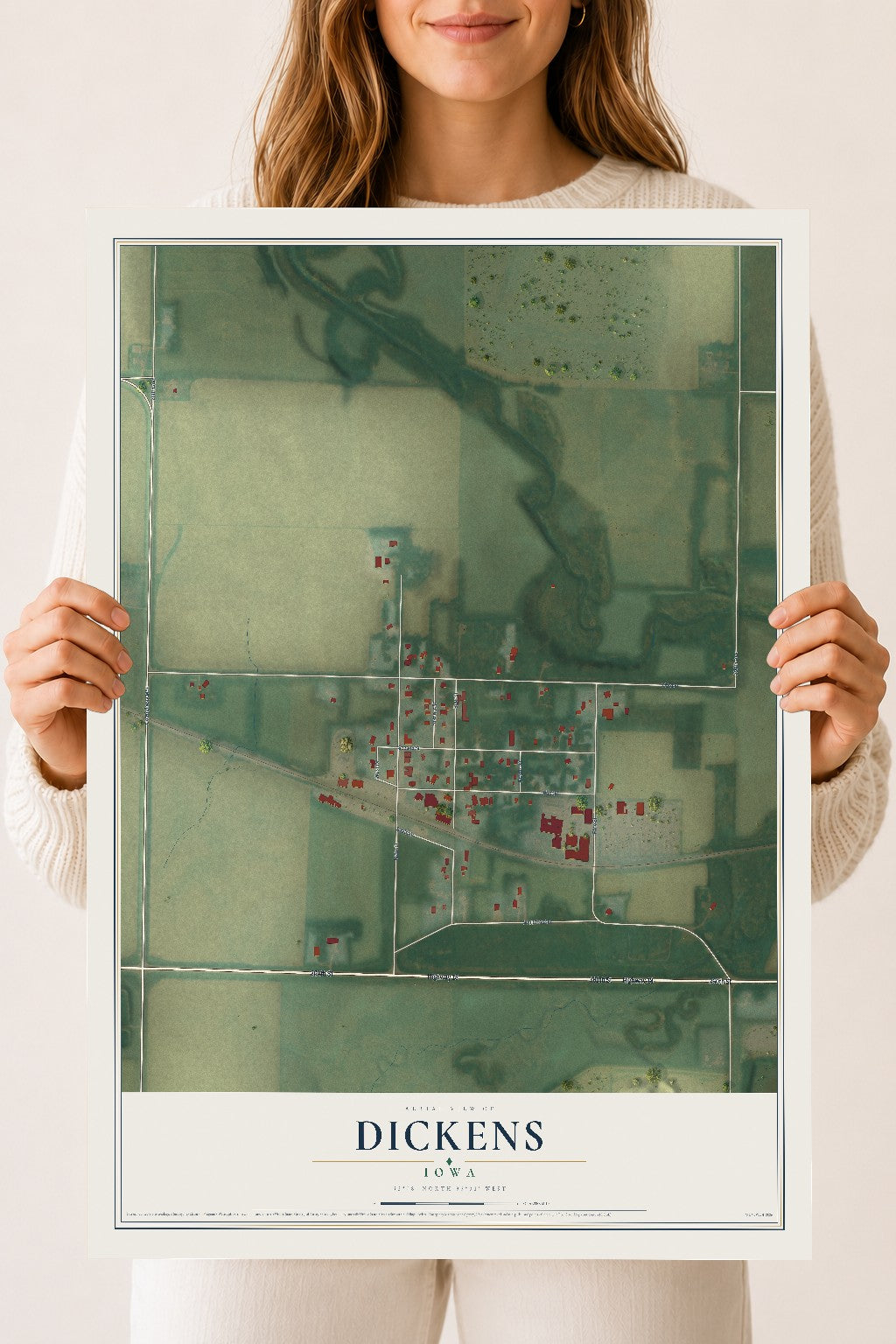 Map of Dickens, Iowa, 18 x 24 inch unframed archival matte print