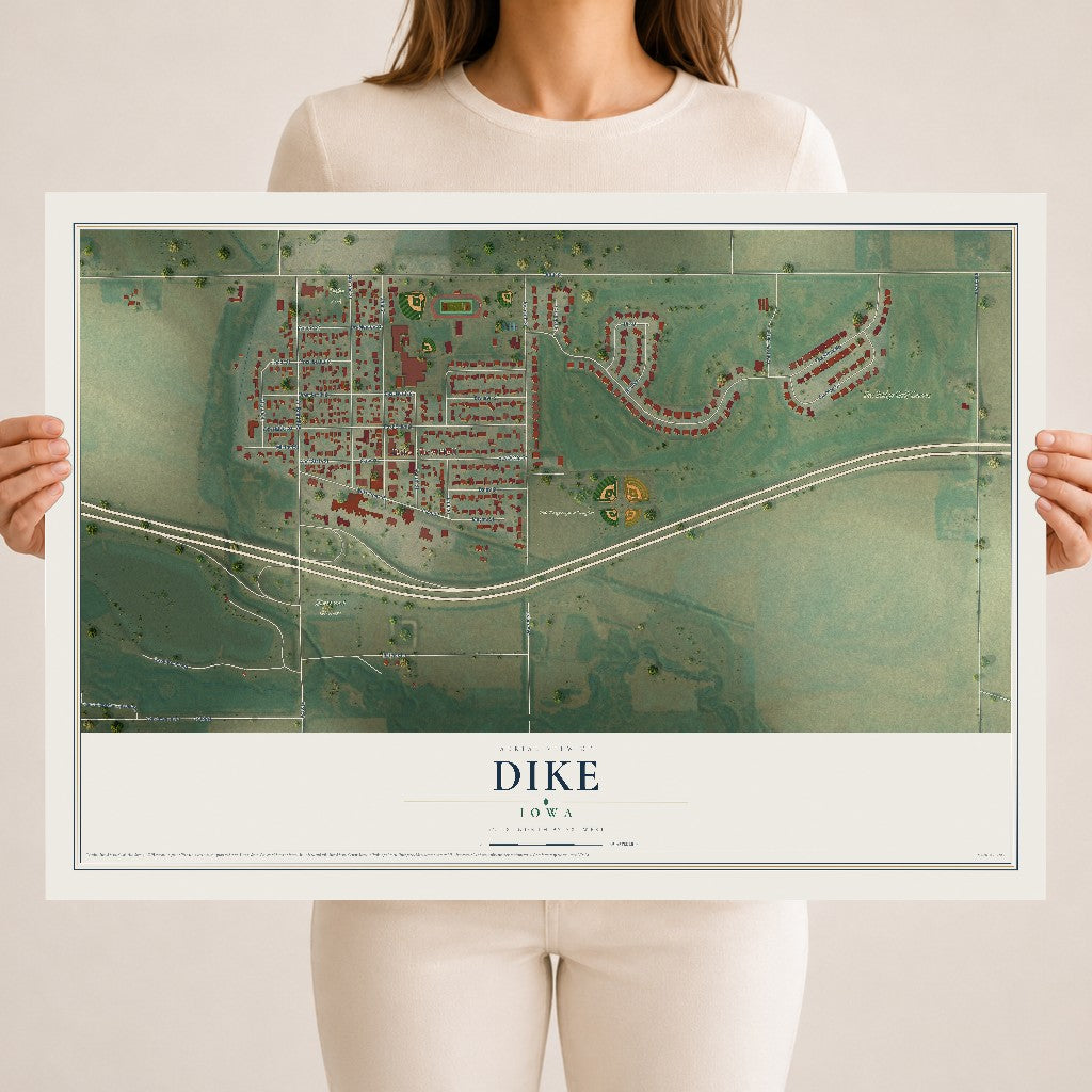 Map of Dike, Iowa, 18 x 24 inch unframed archival matte print