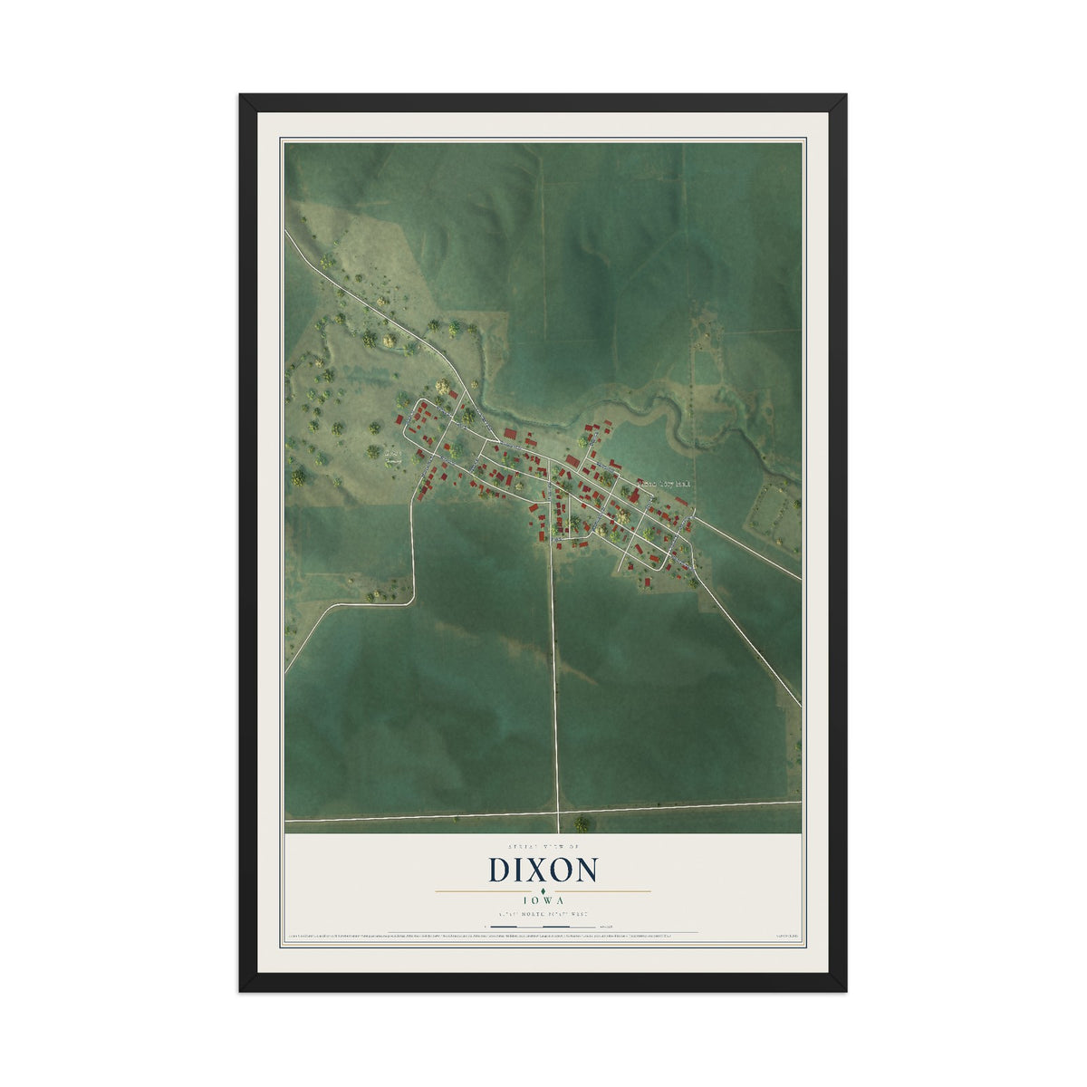 Map of Dixon, Iowa, 12 x 18 inch print in a black wood frame