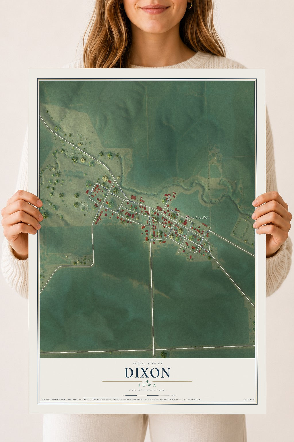 Map of Dixon, Iowa, 18 x 24 inch unframed archival matte print