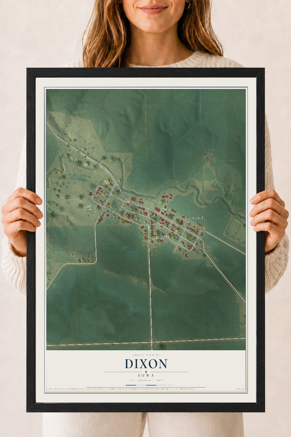 Map of Dixon, Iowa, 18 x 24 inch print in a black wood frame