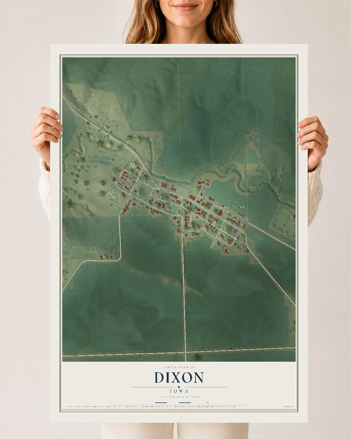 Map of Dixon, Iowa, 24 x 36 inch unframed archival matte print