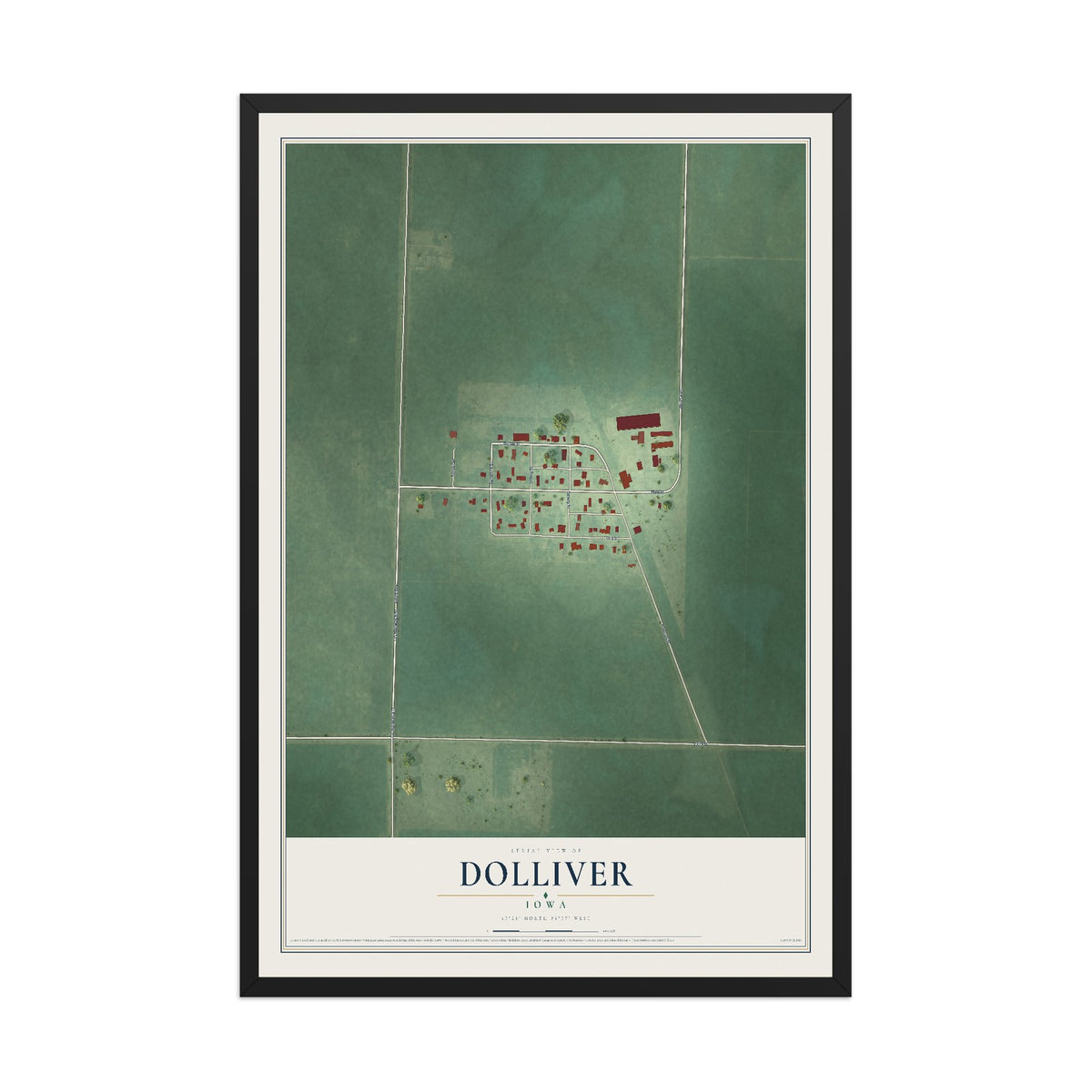 Map of Dolliver, Iowa, 12 x 18 inch print in a black wood frame