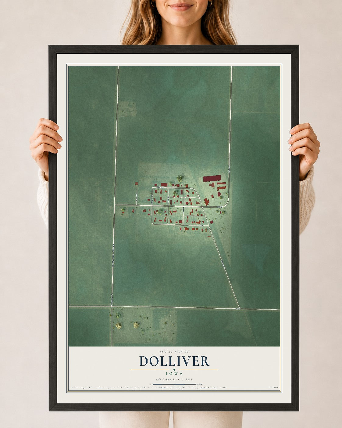 Map of Dolliver, Iowa, 24 x 36 inch print in a black wood frame