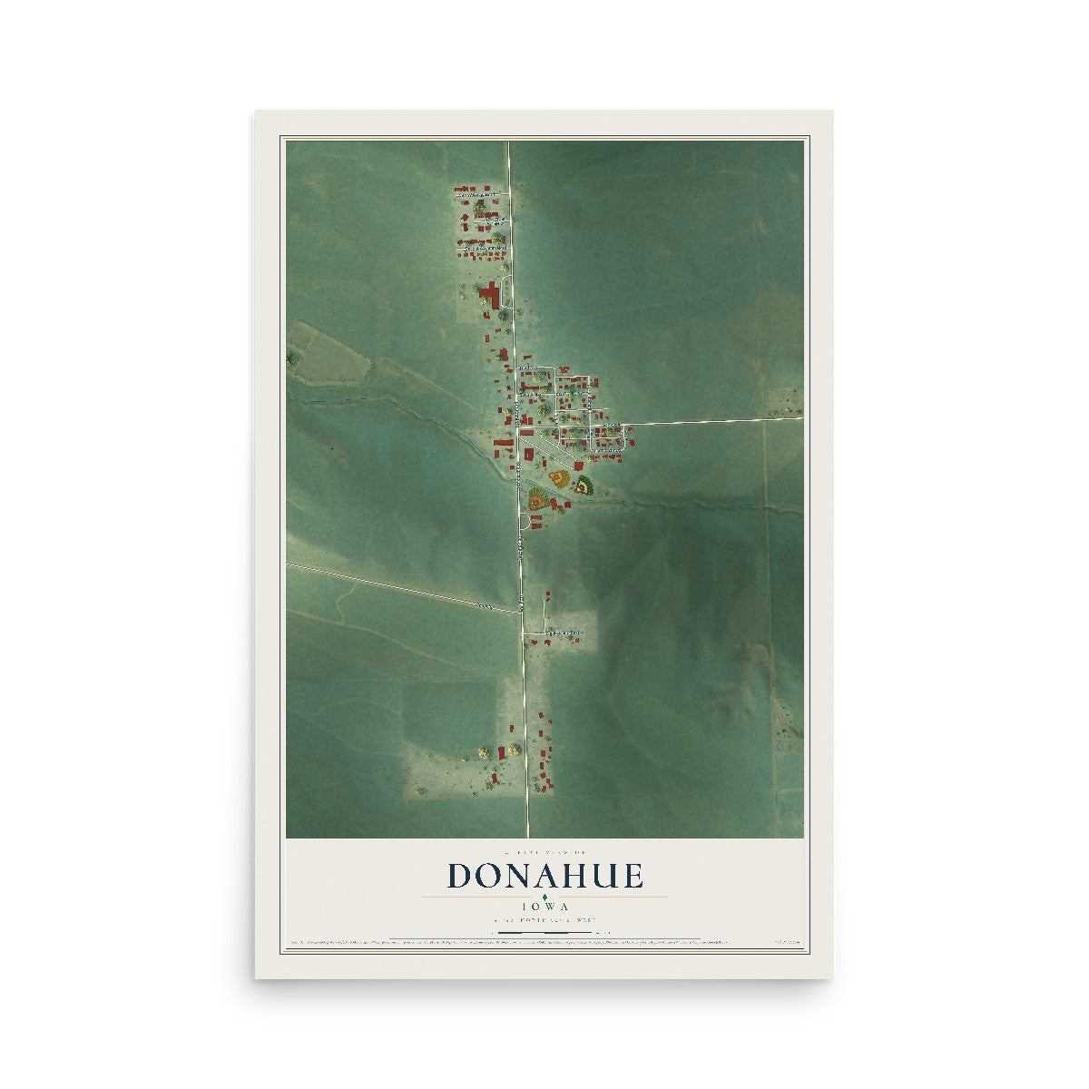 Map of Donahue, Iowa, 12 x 18 inch unframed archival matte print