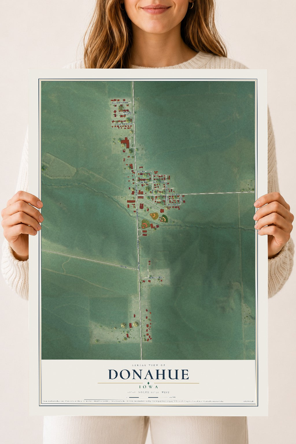 Map of Donahue, Iowa, 18 x 24 inch unframed archival matte print